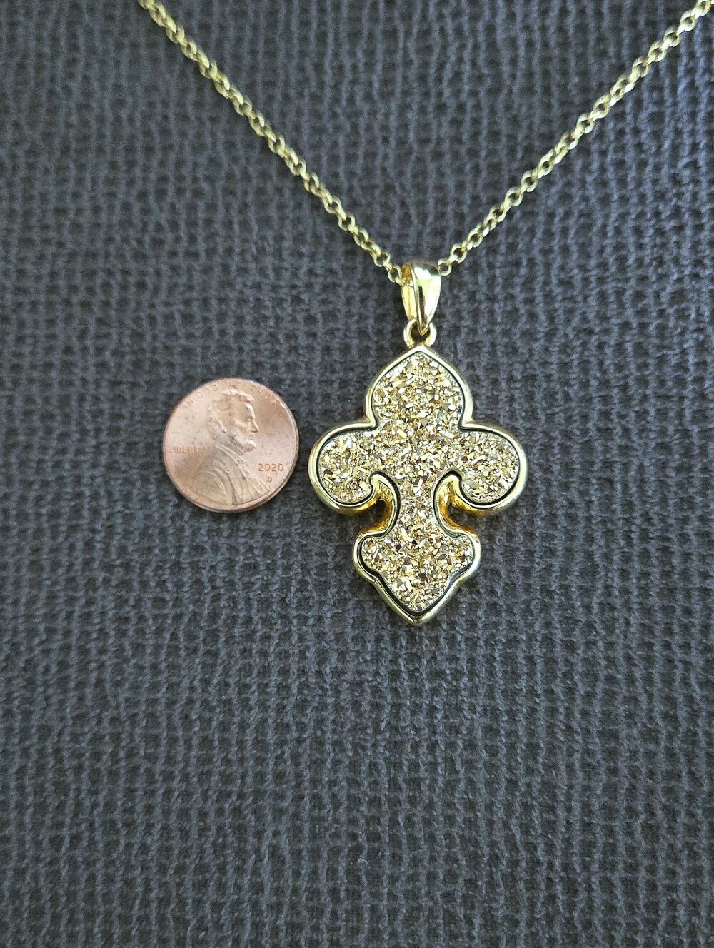 Marcia Moran Long Necklace with Druzy Fleur De Lis⚜️ Pendant - Picture 9 of 16